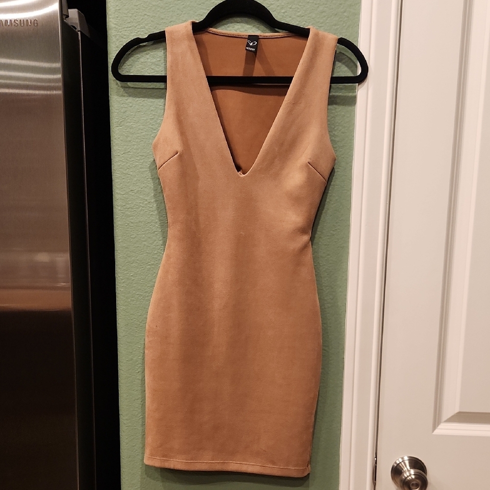 Windsor Tan V-Neck Mini Dress
